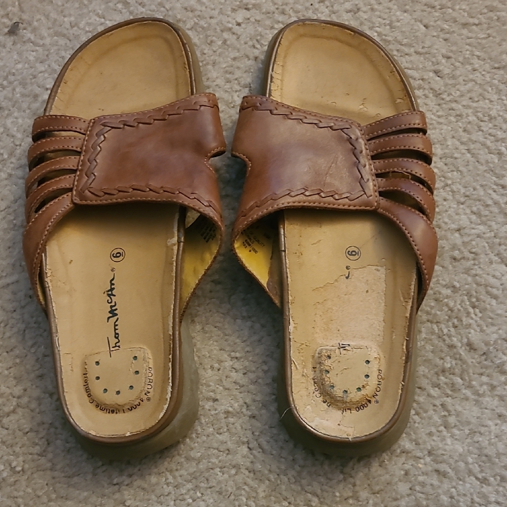 Brown Leather Slide Sandals